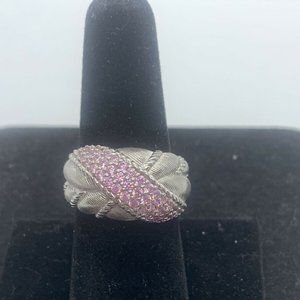JUDITH RIPKA Sterling Silver Pink Pave Oval Cubic Zirconia Band Ring Size 8.5